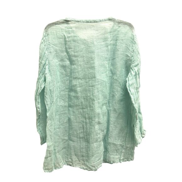 EILEEN FISHER Semi- Sheer Linen Gauze Button Front Long Sleeve Tunic Top Size L - Picture 7 of 7
